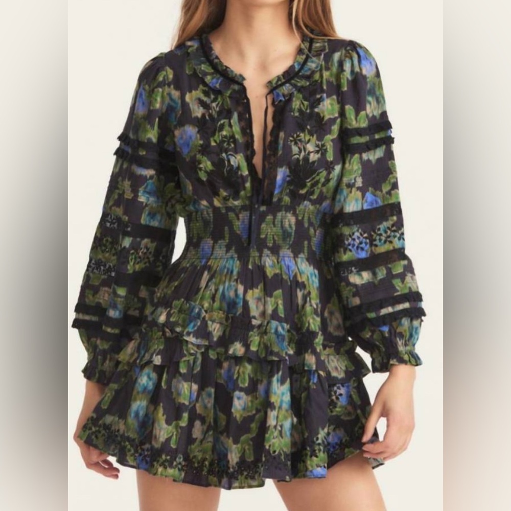 LOVESHACKFANCY Clarkie mini floral v neck ruffle dress